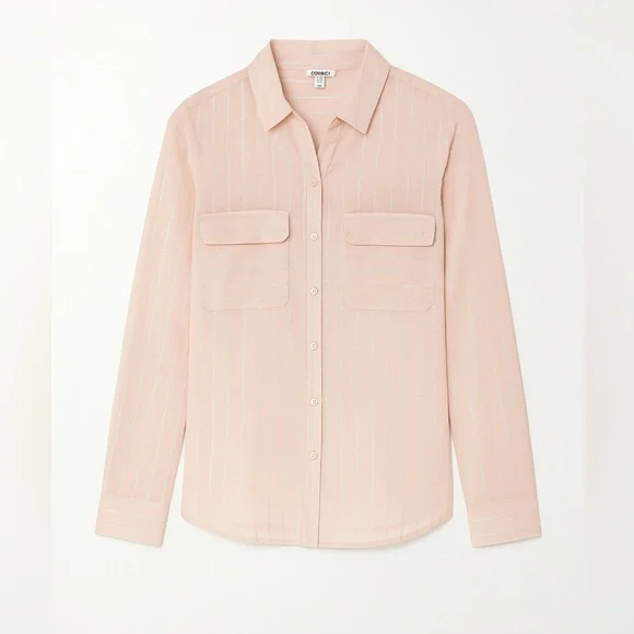Express The City Shirt Light Pink Blouse Small SP Silver Stripe Long Sleeve - Picture 2 of 6